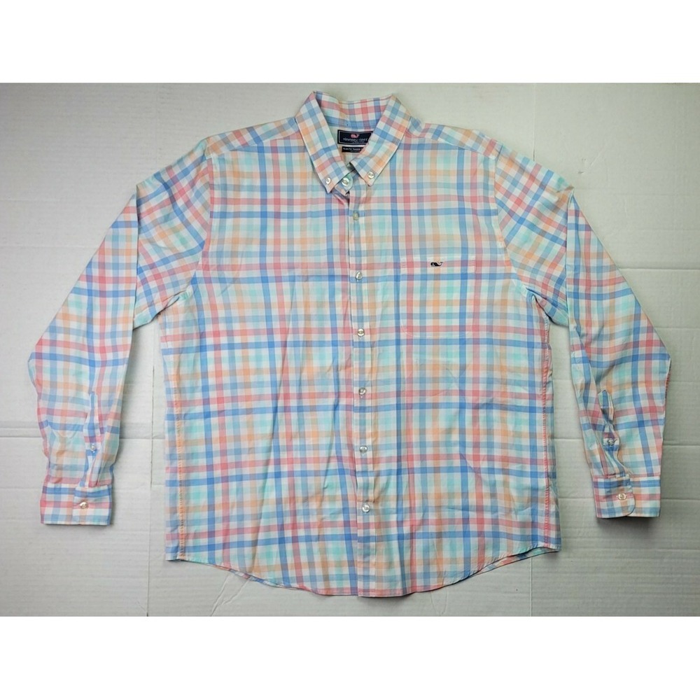 Vineyard Vineschecketed slim fit Tucker shirt XL button down collar, 100% cotton